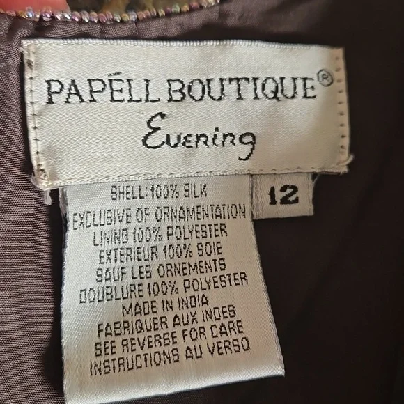 Vintage Papell Boutique Beaded Silk Slip Dress Brown 1920s Gatsby Evening Size 8 - Picture 9 of 10